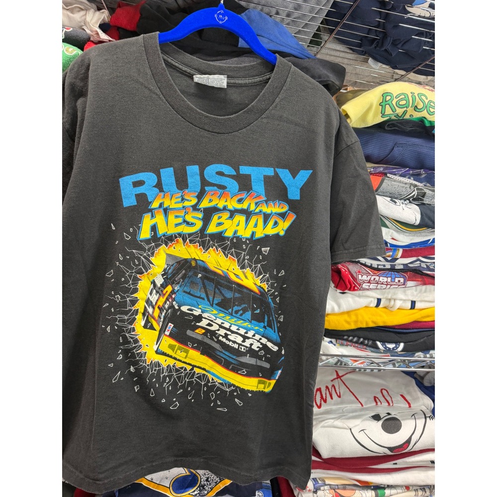 Vintage 90s Rusty Wallace NASCAR Shirt Lee Total Cotton Black Miller Draft Large